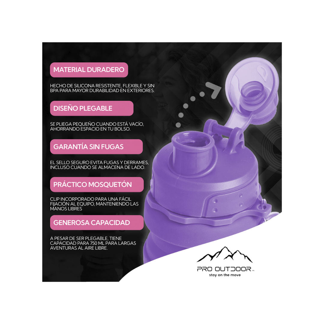 Bottana™ - Botella Plegable/Flexible Morada 500 ml Pro Outdoor