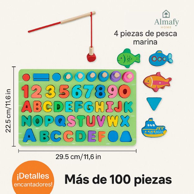 Pequeños Genios 100+™ - Tablero de Rompecabezas y Pesca con más de 1OO Piezas